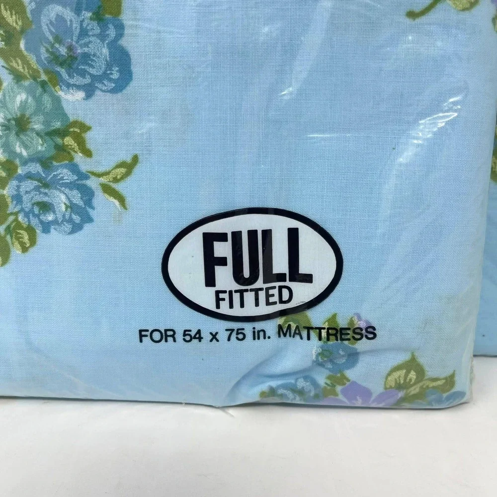 Tastemaker Full Fitted Bed Sheets Sheraton Blue Floral No Iron Muslin Set of Two